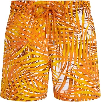 Mens Stretch Short Swim Trunks Palm Leaves