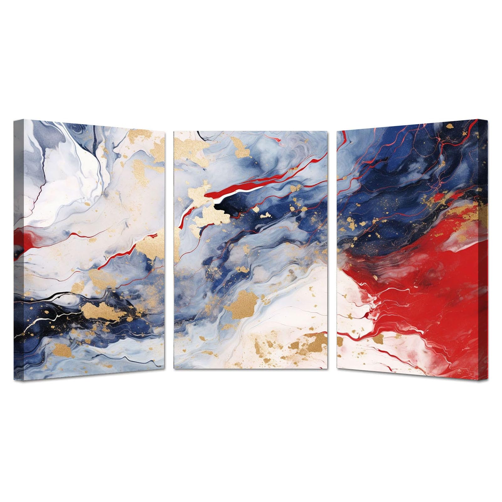 AMXBZC 3-teiliges Set Abstraktes Leinwand Bilder Kunstdrucke Vintage-Flüssigmalerei Wohnzimmer Wandbild Wand Wanddekoration - Modern Kunst für Büro(Blau)-30x45cmx3 Gerahmt