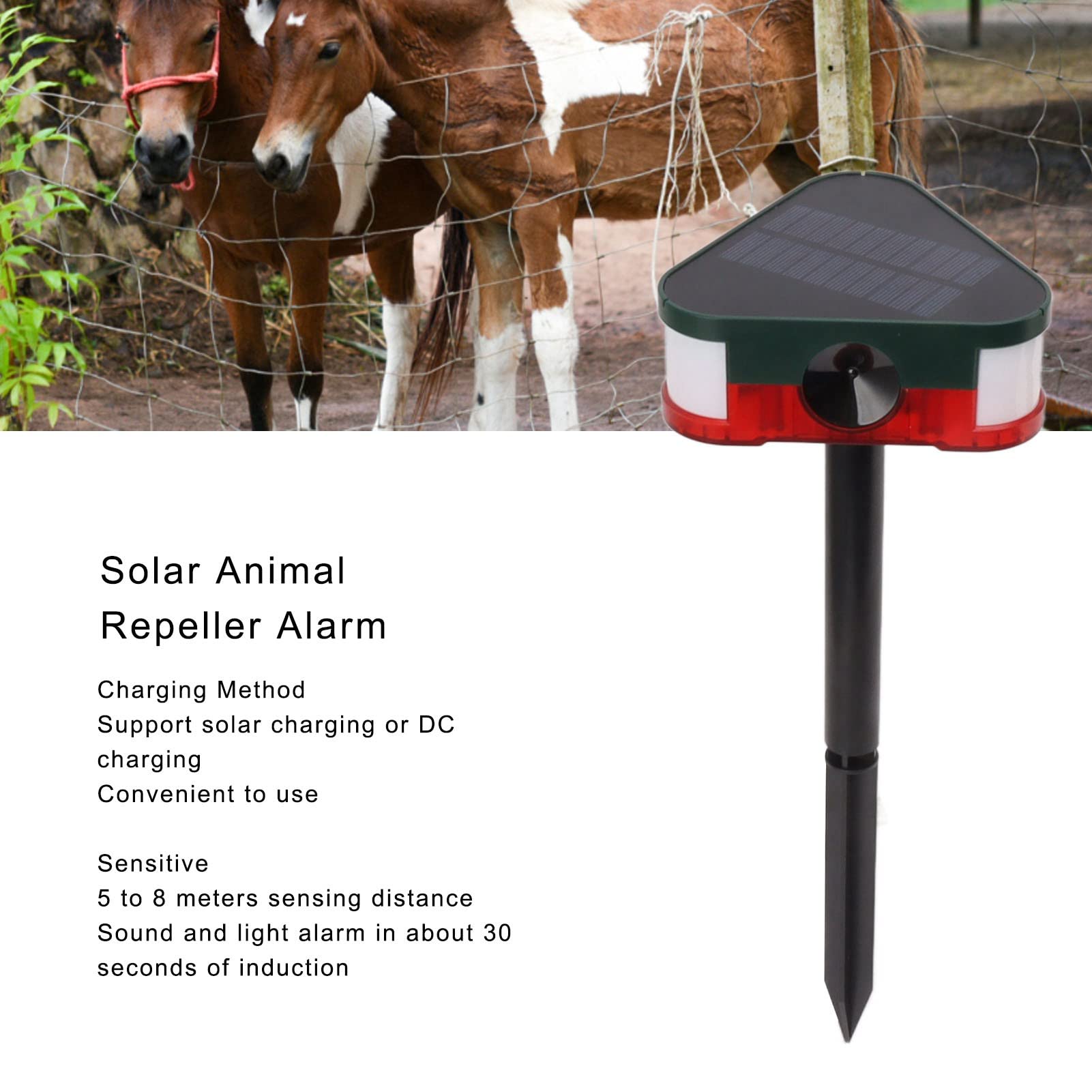 Répulsif pour Animaux à énergie Solaire, Alarme de Capteur Extérieur Longue Distance avec Télécommande, Plusieurs Modes pour Chats, Taupes, Chiens, écureuils, Cerfs, Renards, Etc.