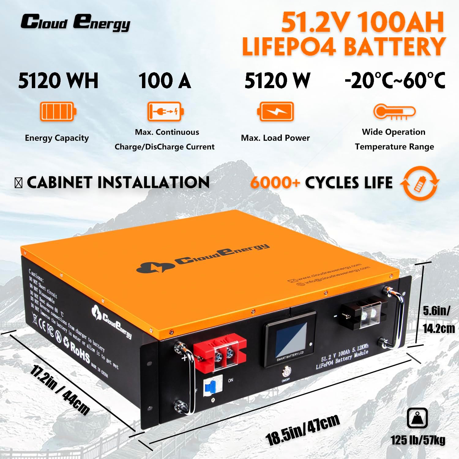 Dimensions for cabinet installation of the battery