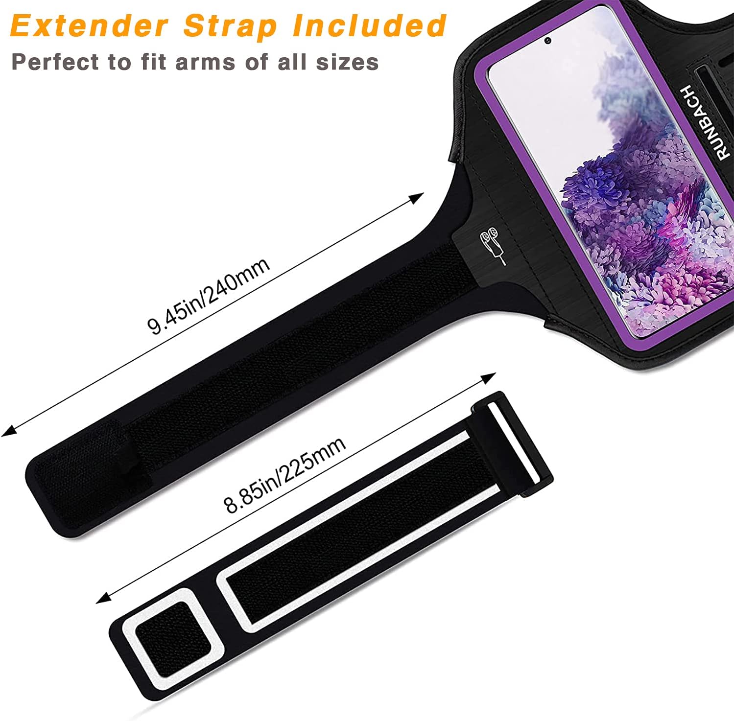Galaxy S8+/S9+/S10+/S20+ Armband,RUNBACH Sweatproof Running Exercise Gym Bag with Key Holder and Card Slot for Samsung Galaxy Phones(Purple)