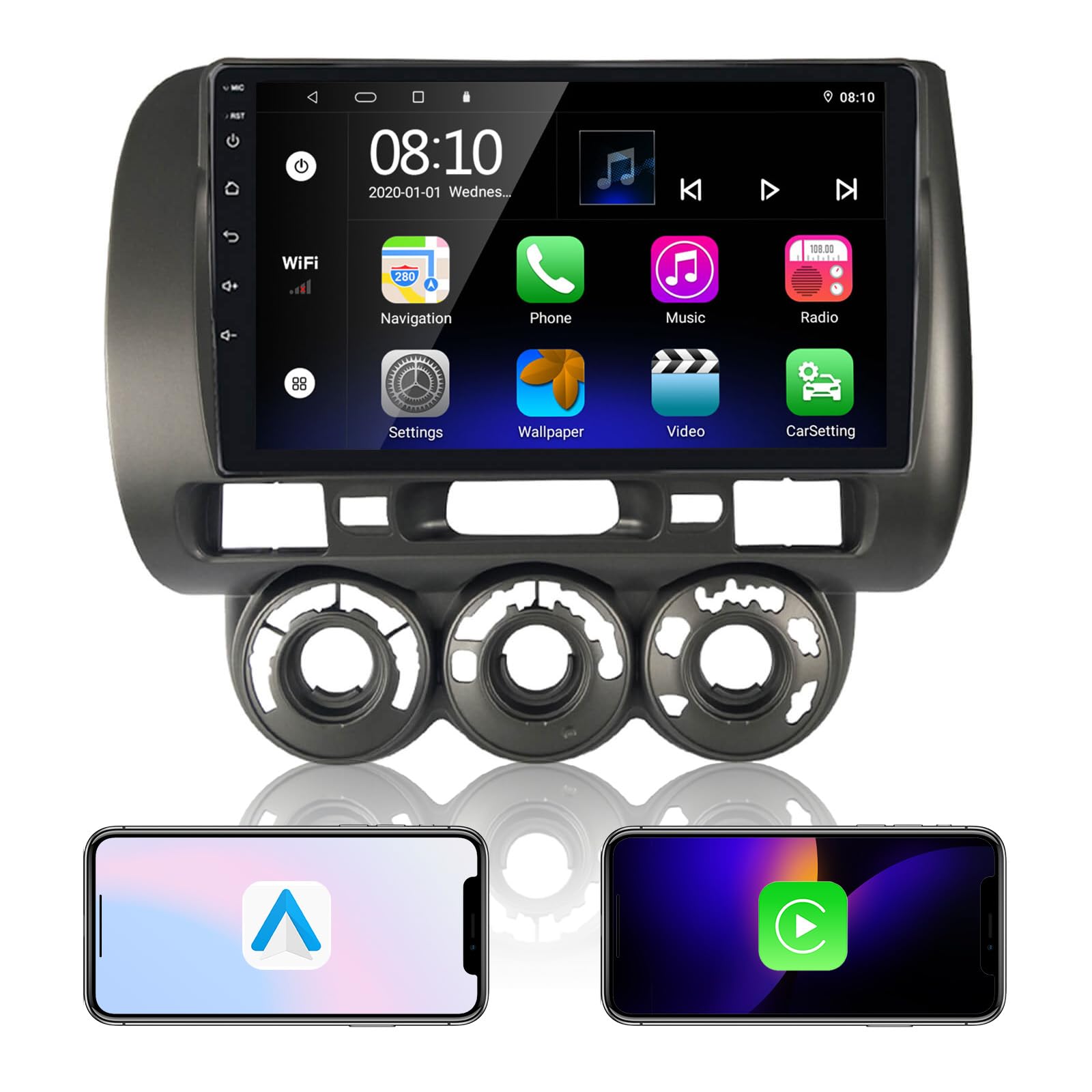 EZoneTronics Carplay Radio Android Radio de Coche para Honda Fit 2004-2007 / Honda Jazz 2001-2006 con Pantalla táctil de 9 Pulgadas de Navegación GPS Bluetooth USB WiFi SWC FM/RDS 2G RAM + 32G ROM