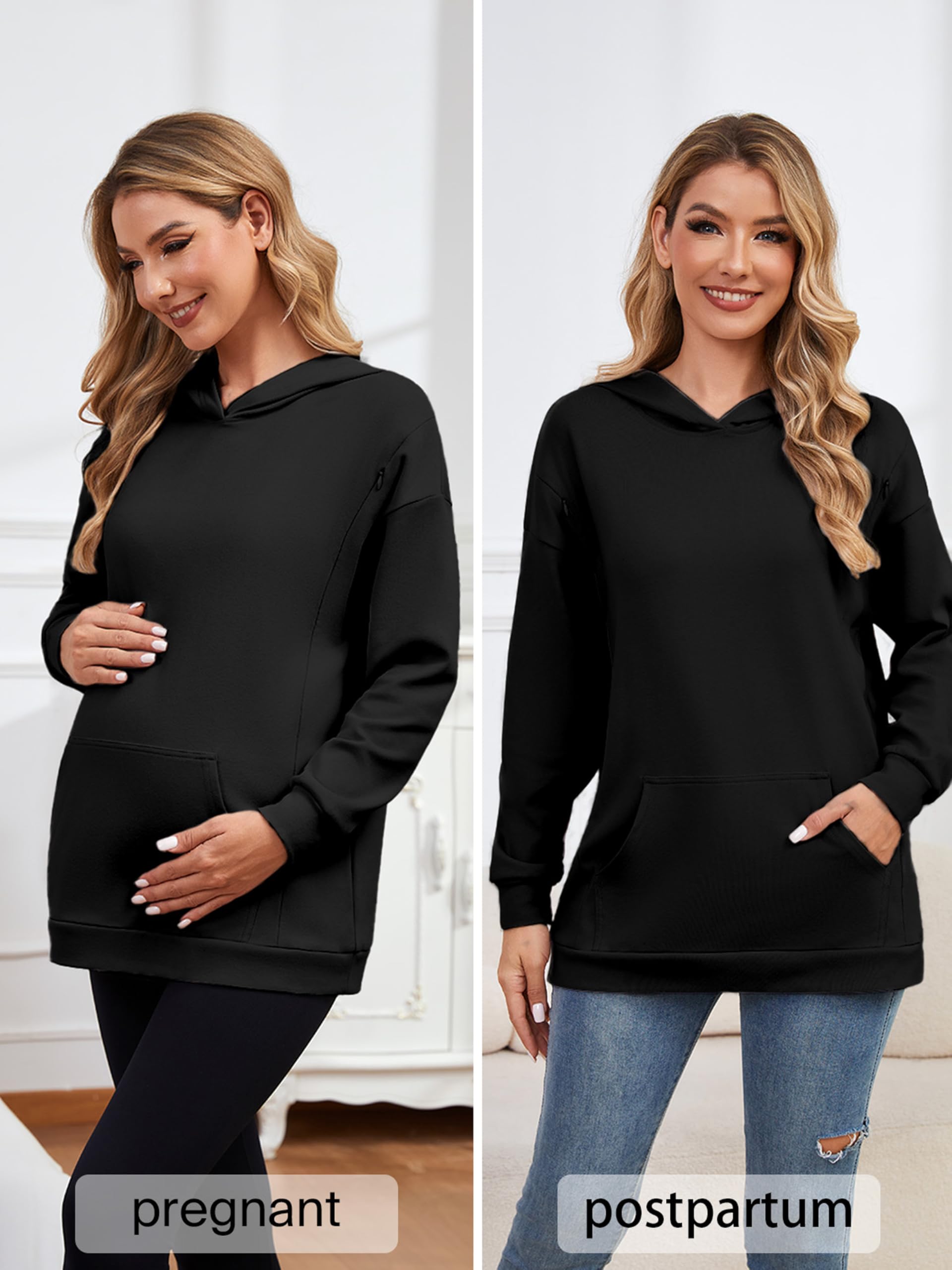 Ecavus Damen Umstands-Still-Sweatshirt mit verstecktem Reißverschluss, lange Ärmel, Übergröße