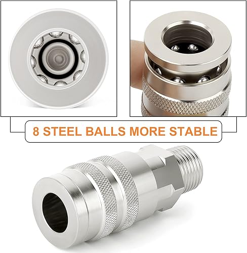 Miniatura 37 de GASHER Acoplador industrial femenino de 12 piezas, 1/4 pulgadas, acoplador de aire de conexión rápida de flujo básico de 1/4