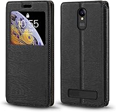 PU Leather Flip Case with Invisible Magnet and Viewing Window, Compatible with SPC Zeus 4G, Smart Flip Case with Display View (Black)