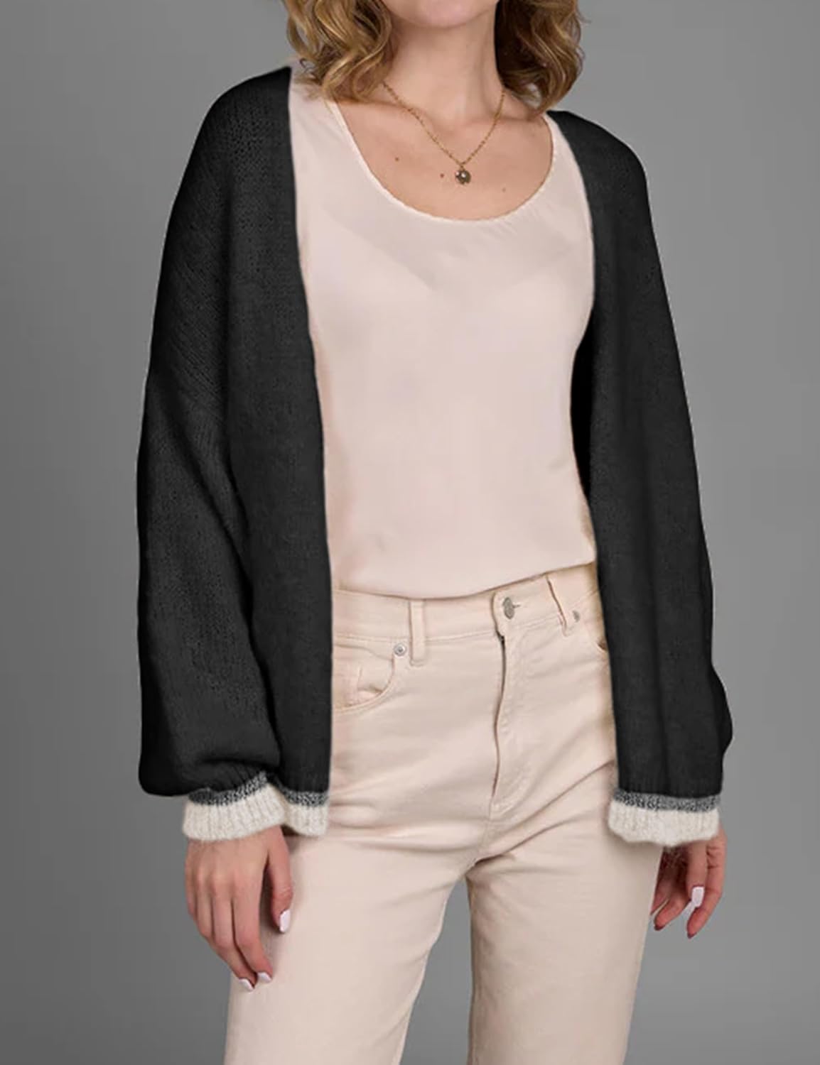 Women's Cardigan Sweater Long Sleeve Color Block Open Front Casual Knit Outerwear - Image 5