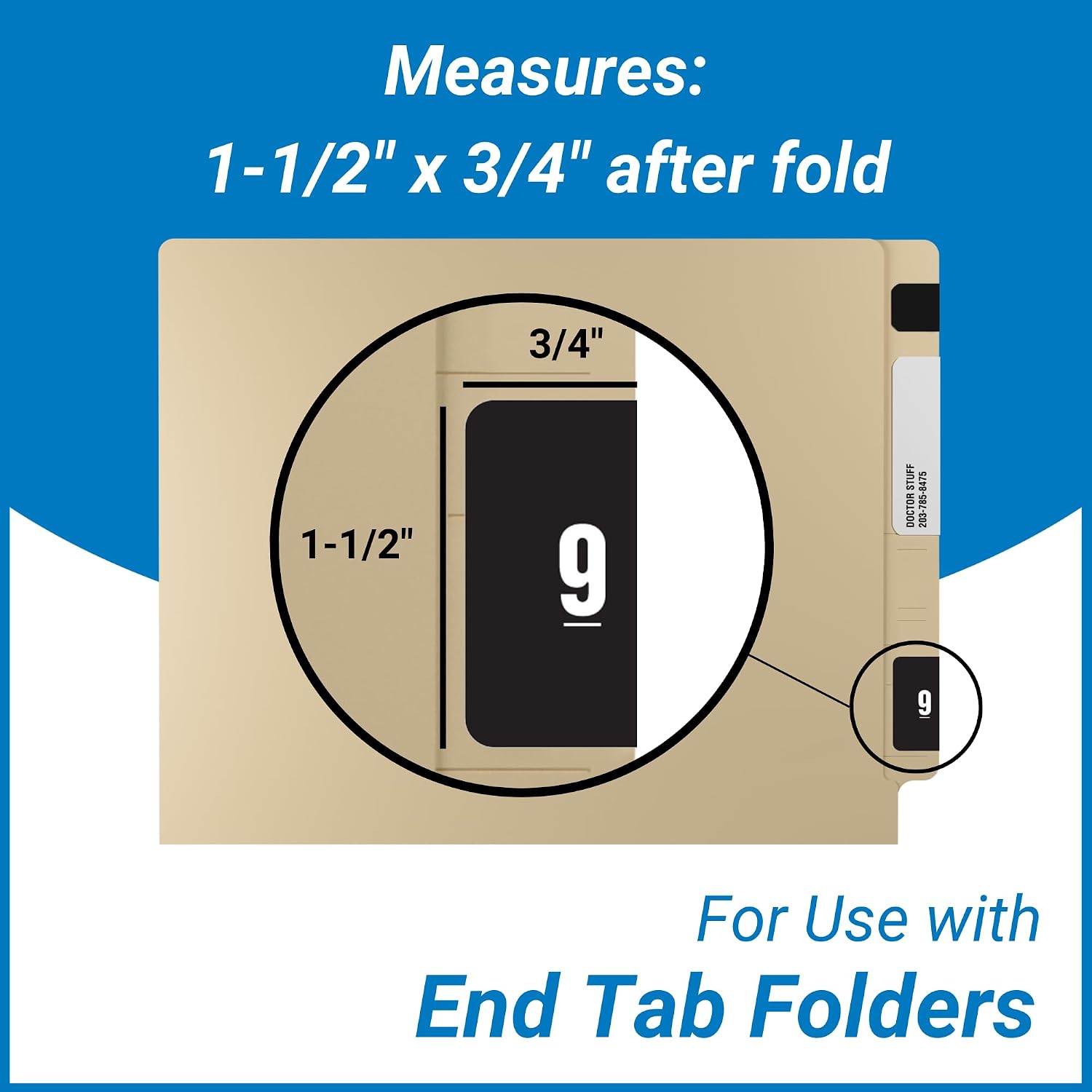 Doctor Stuff - File Folder Labels, Number 9, Compatible with SMEAD DCC - SDNM Series Chart Stickers, Black, 1-1/2" x 1-1/2", #9, 250/Roll