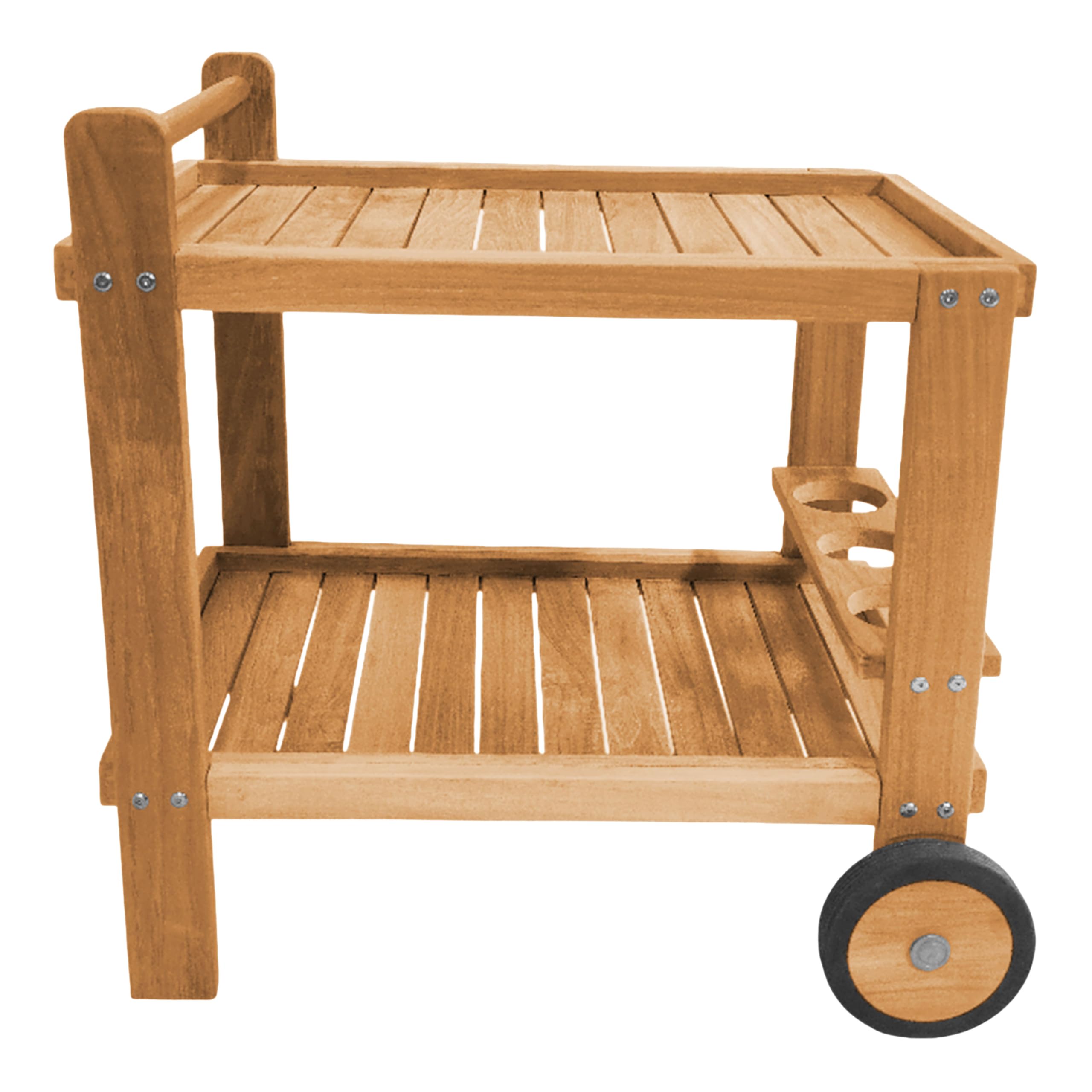 AXI Miri Carro de Servicio de Madera de Teca con 2 estantes y Botellero | con Ruedas para Cocina, Jardin, Balcon, Terraza | para Exteriores/Interiores | 70 x 48 x 70 cm