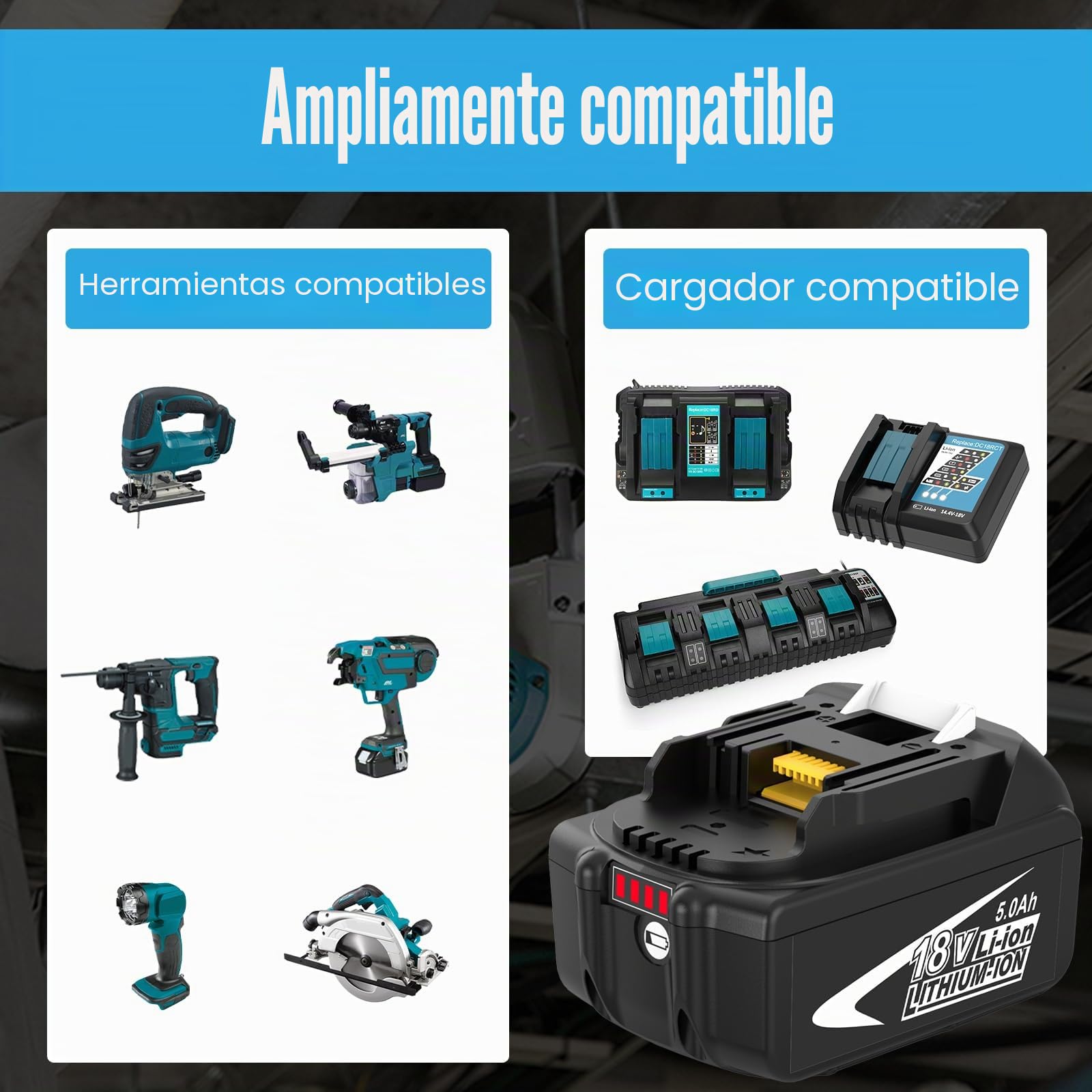 2X Repuesto BL1850B 18V 5,0Ah para Maki-TA Herramientas 18V Compatibles con el Cargador 3A DC18RCT BL1860B BL1840B BL1835B BL1850BB BL1845B BL1860 BL1850 y 194205-3 LXT-400 con Herramienta LED