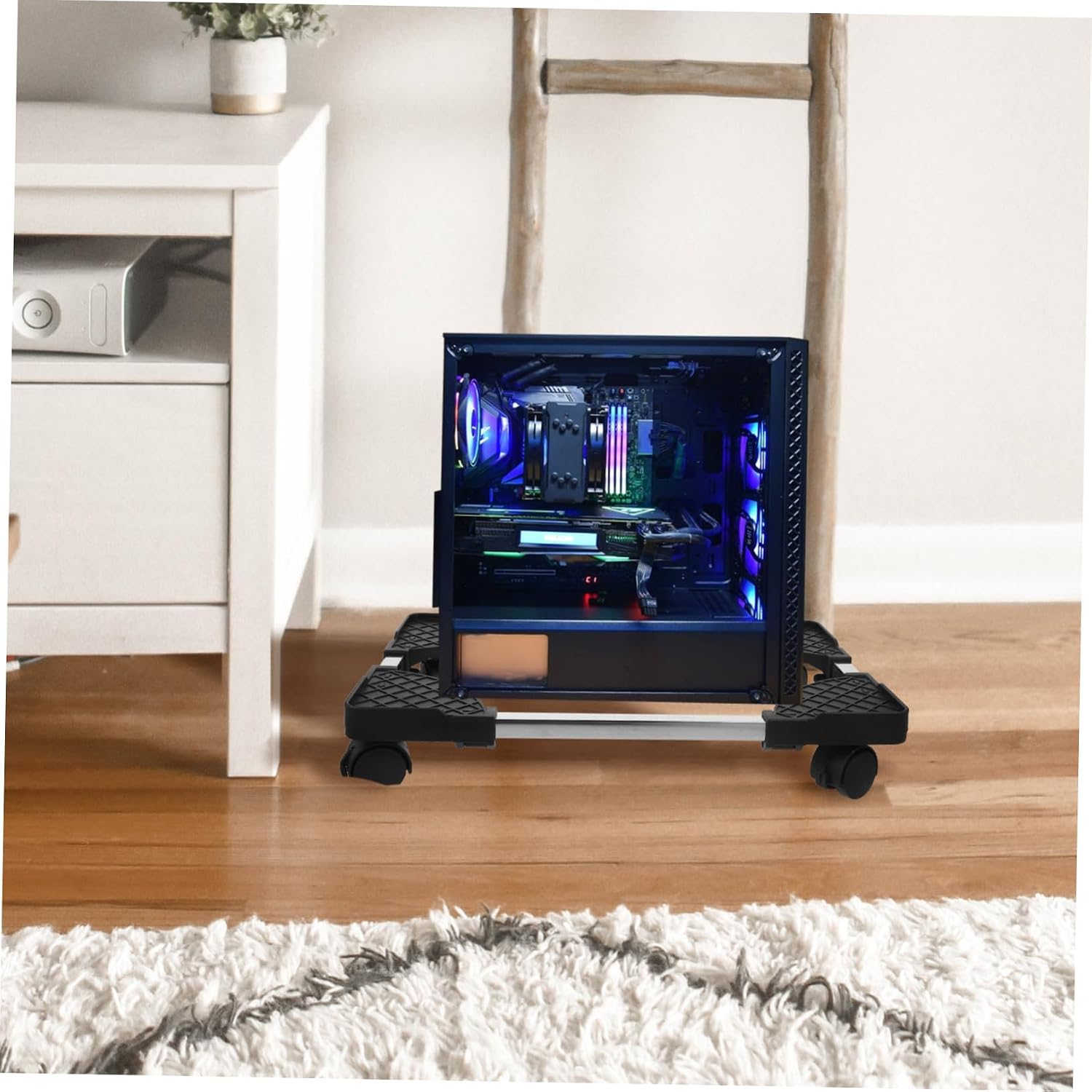NUOBESTY Movable Computer Tower Stand Wheels CPU Holder for and Ventilation for Use Fits Under Desk