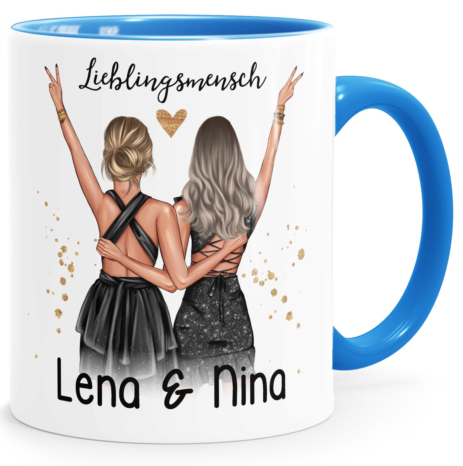 SpecialMe® Tasse beste Freundin Geschenk Geburtstag Weihnachten persönlich personalisiert Freundschaft Best Friends Weiss-innen-blau standard