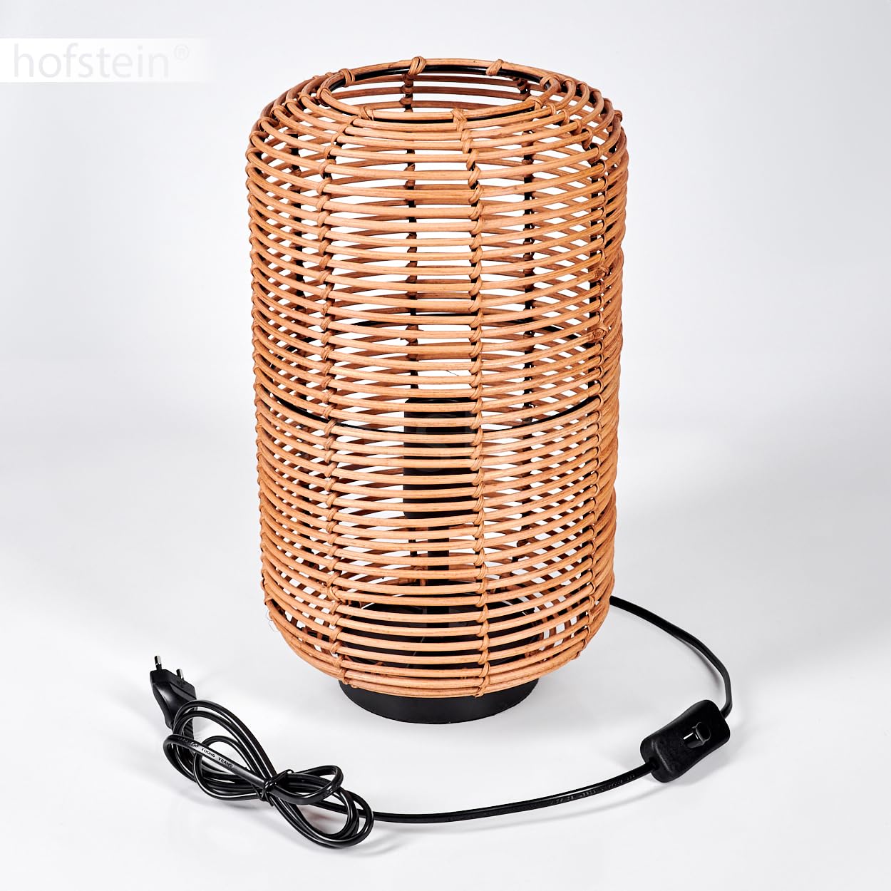 Tischleuchte Mulstrand, moderne Boho Tischlampe aus Metall/Rattan in Schwarz/Natur, Nachttischlampe mit Schirm in Gitter-Optik, An-/Ausschalter am Kabel und Lichteffekt, 1 x E27, ohne Leuchtmittel