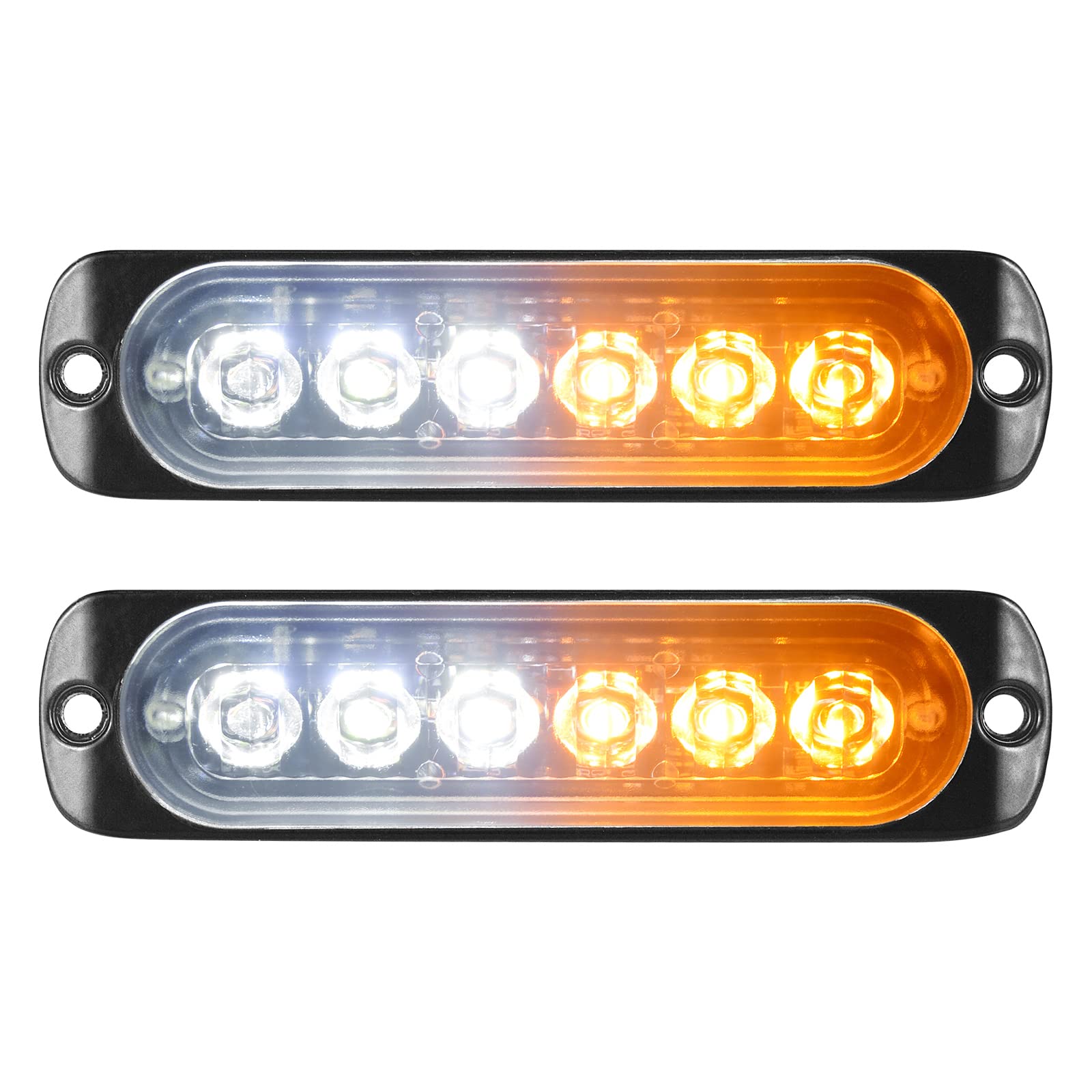Willpower 2pcs 4.3 Inch LED Strobe Warning Lights, White Amber 6 LED Safety Emergency Flashing Light Construction Hazard Beacon LED Light Bar For Car Truck Van Off Road Vehicle Boat Surface Mount