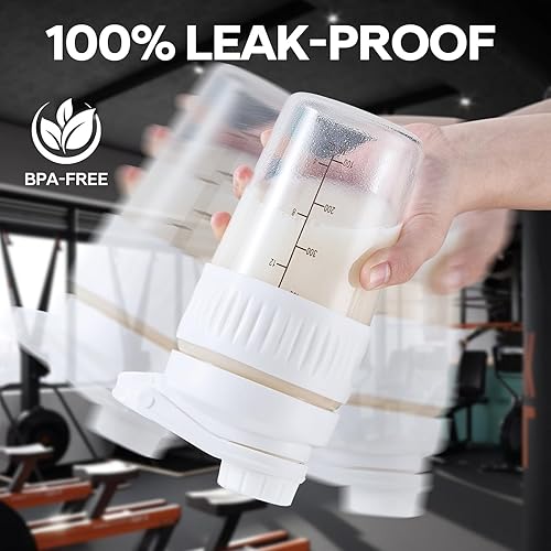 Miniatura 5 de Botella pequeña agitadora de vidrio de 16 onzas, paquete de 2 unidades de vidrio de borosilicato proteína en polvo para entrenamiento de gimnasio,