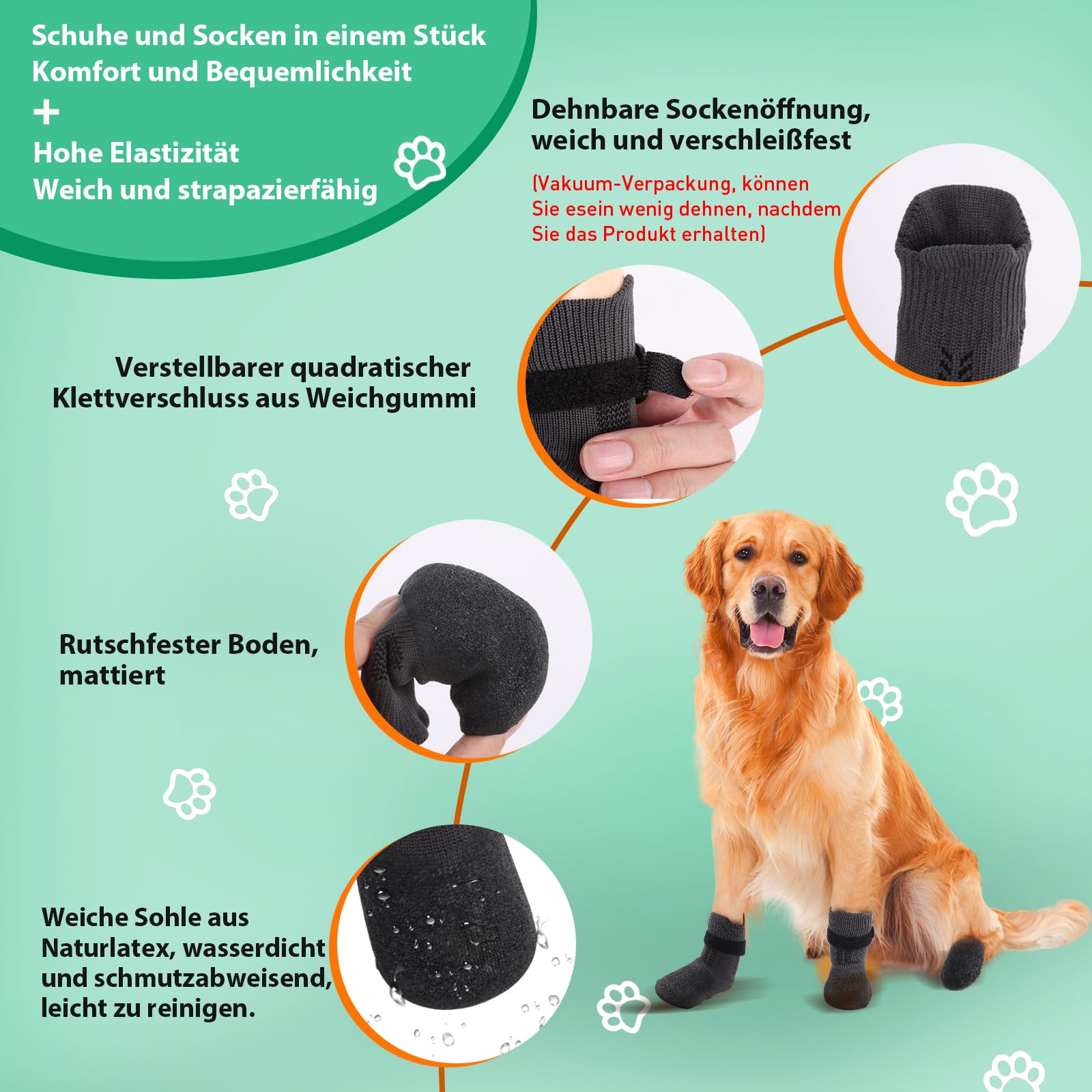 COYUN Hundeschuhe 4er Set - Anti-Rutsch Pfotenschutz Für Indoor & Outdoor