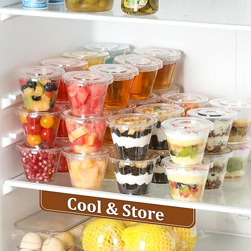 Miniatura 4 de AOZITA 50 juegos, 9 onzas Vasos de plástico transparente con tapas planas sin agujero, vasos desechables con tapas para helado, pudín, pasteles,
