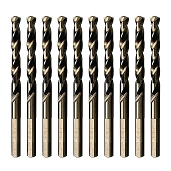 STROTON (1/4 Inch, Pack of 10) M35 5% Cobalt Twist Drill Bit Set for Hard Metal, Steel, and Stainless Steel
