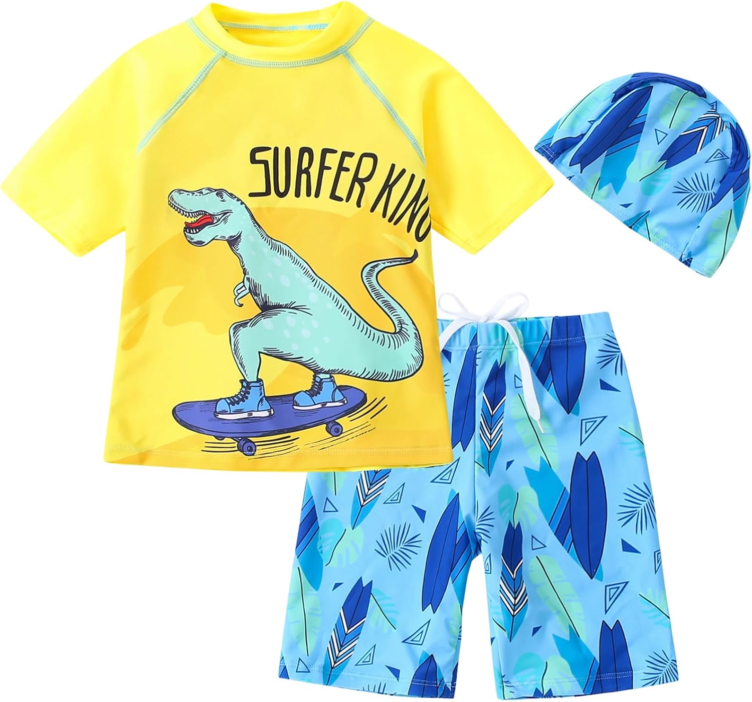 Toddler Swimsuit Boy 3 Piece Boys Swim Set Short Sleeve Boys Swim Shirt Boy Swim Trunks Rash Guard Bathing Suits