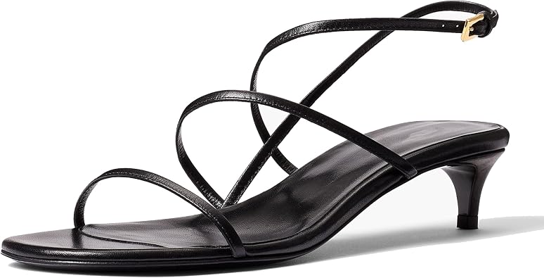 Black Kitten Heels for Women Elegant Strappy Sandals with Open Toe Fashionable Summer Leisure Shoes Size 6.5