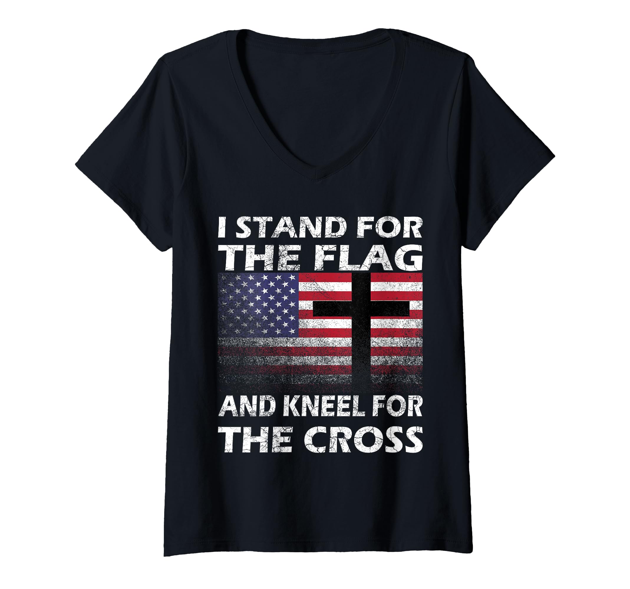 View 1 of ** red**
Womens Patriotic Gift I Stand For The Flag And Kneel For The Cross V-Neck T-Shirt