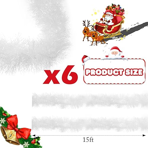 Miniatura 144 de Shappy Guirnalda de oropel negra de 90 pies, 6 rollos para decoración de Halloween, Navidad, guirnalda metálica con purpurina para bodas, fiestas