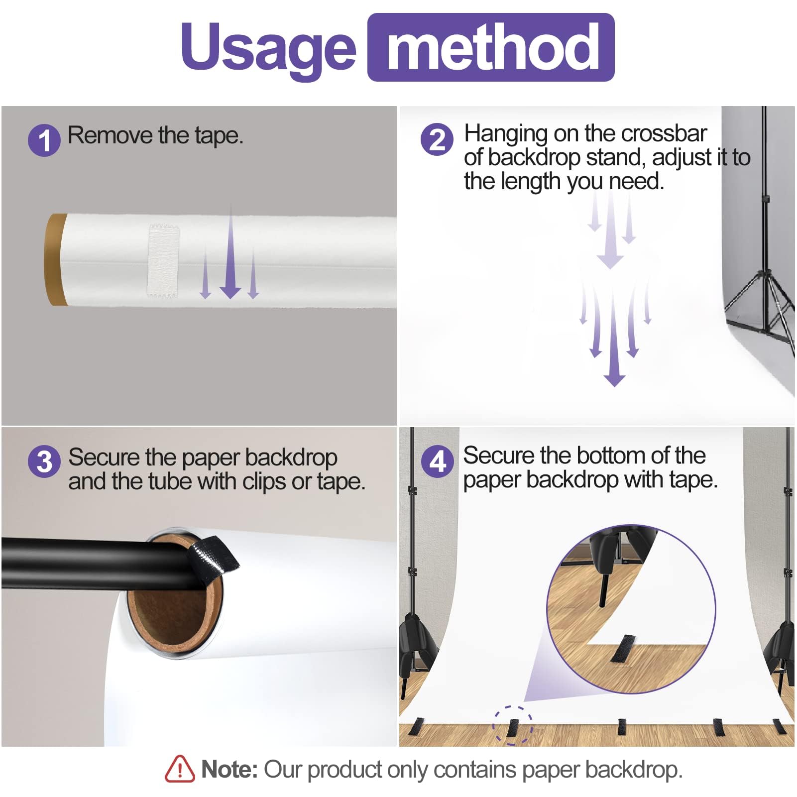 EMART Fondo Fotográfico Blanco, 1,3x4,9m Rollo de Papel Telón de Pared | Mate Sin Costuras para Sesión de Fotos, Fotografía de Producto, Retrato