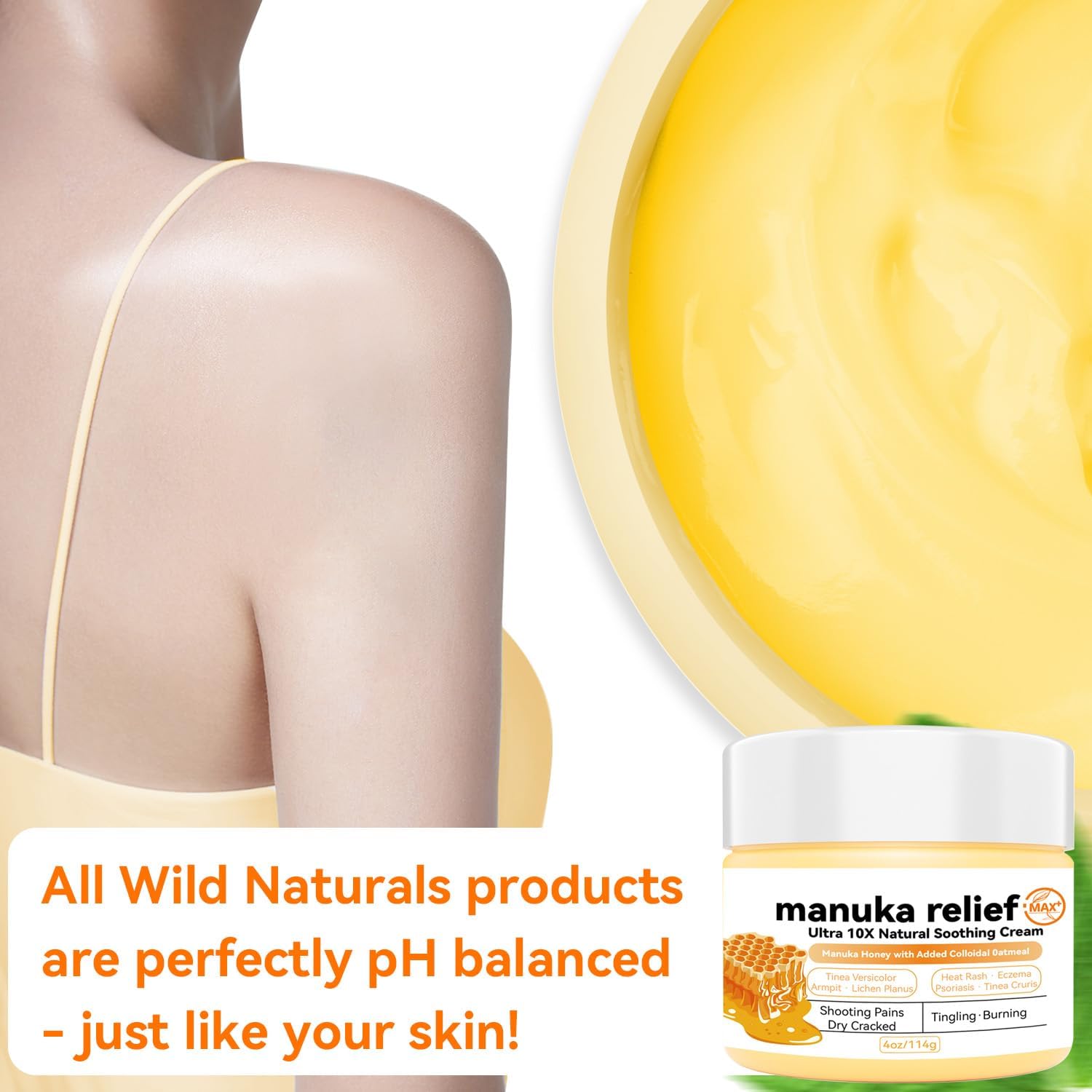 Manuka Honey Cream Max Strength Treat Natural Organic Ointment, Soothing Relief for Itching, Eczema, Psoriasis,Dry, Heat Rash, Leg, Stomach, Armpit, Foot, Hand