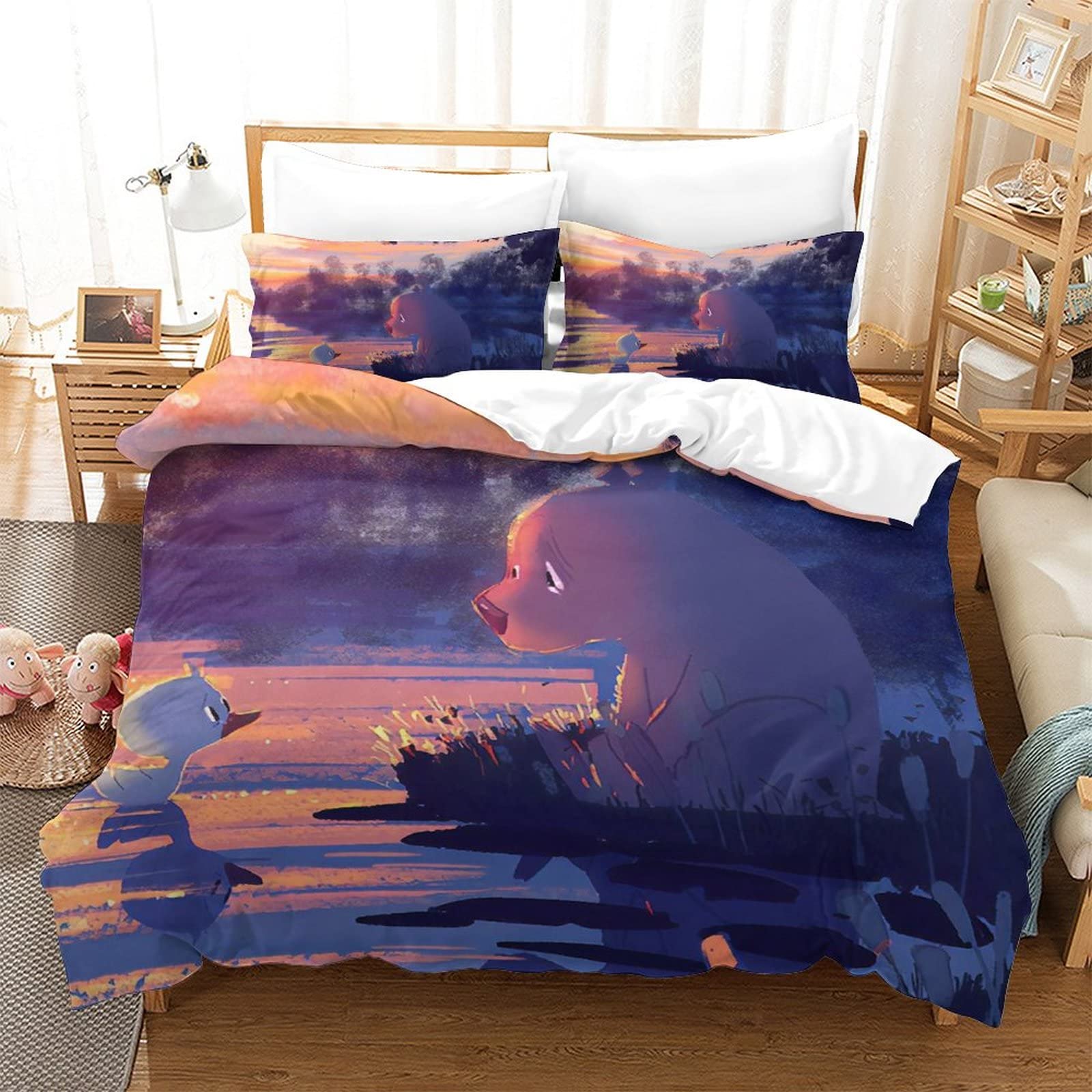 Housse de couette 3 pièces lit 2 personnes parure de lit ours sauvage 220x240 cm