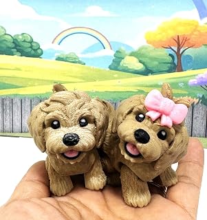 2pcs Golden Doodle Dog Figurines, Articulated 3D Printed Movable Joints Animals, Gift for Dog Lovers AD-GD-2X