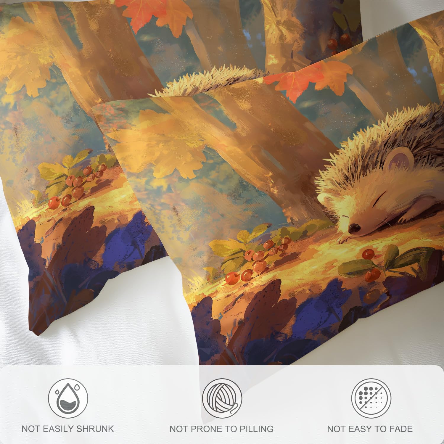 Super King zestaw pościeli premium z mikrofibry 135 x 200 cm, mandarynkowa pomarańczowa, ultrasoft, hipoalergiczna, dwustronna, 3-częściowy zestaw pościeli, zwierzęta jeż, jesienny las, poszewka na