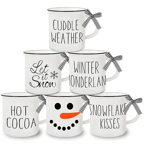 Whaline 6Pcs Winter Mini Coffee Mug with Ribbon Tiered Tray