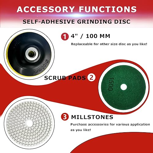 Miniatura 4 de iMeshbean Pulidora húmeda, máquina de pulido de bajo ruido de velocidad variable de 860 W/110 V con almohadilla de pulido de diamante de 4 pulgadas,