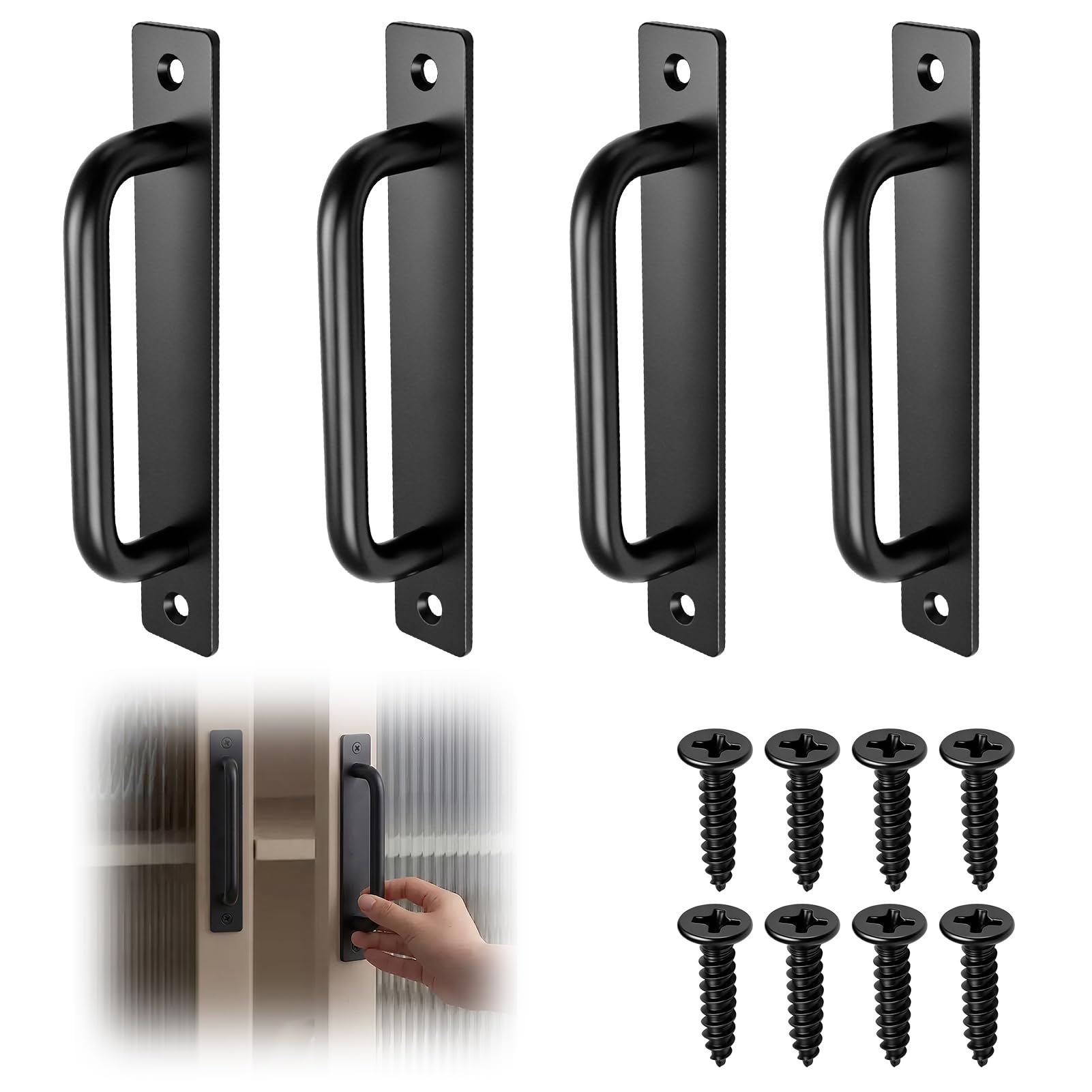 4 Pack Black Aluminium Alloy Sliding Door Handles with 128mm Hole Centres