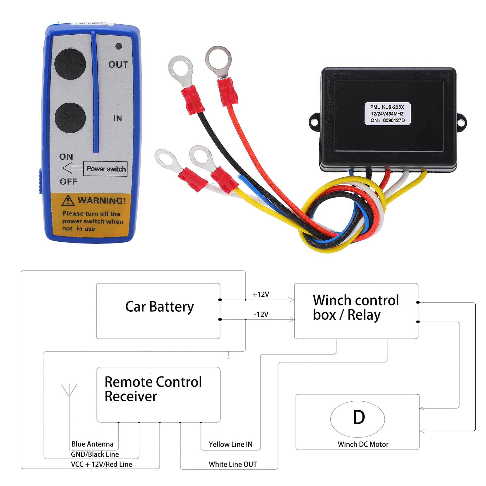 Tbest Kit Telecomando per Verricello Wireless, Kit Interruttore Telecomando Wireless per Verricello Universale con Ricevitore 12V 24V per Camion ATV SUV(Blu)