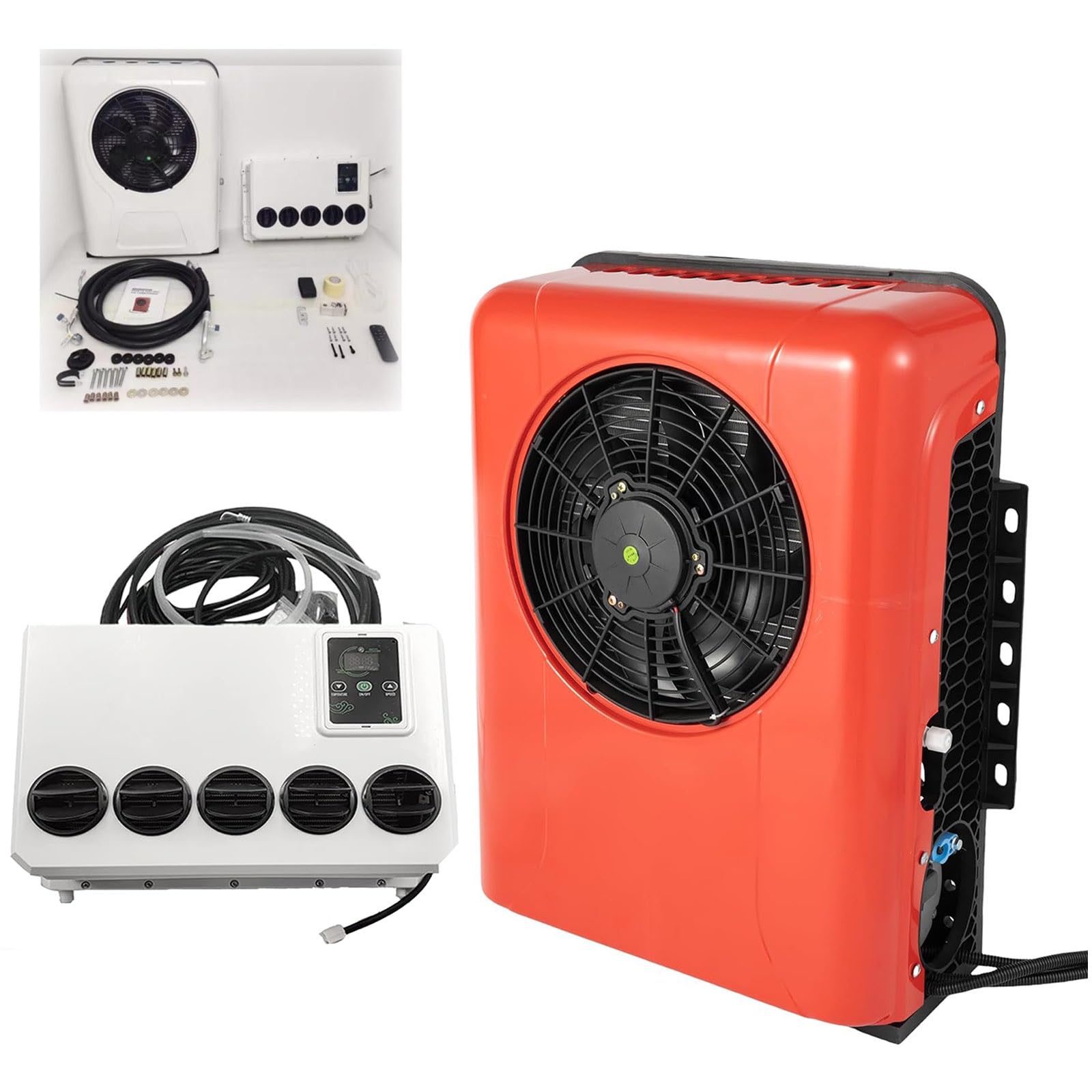 Aire Acondicionado Eléctrico Para Techo De Caravana 24V, RV Aire Acondicionado Aparcamiento Ultra-Delgado,Funcionamiento De 8 Horas, Para Autocaravanas, Camiones, VehíCulos AgríColas(Rojo)