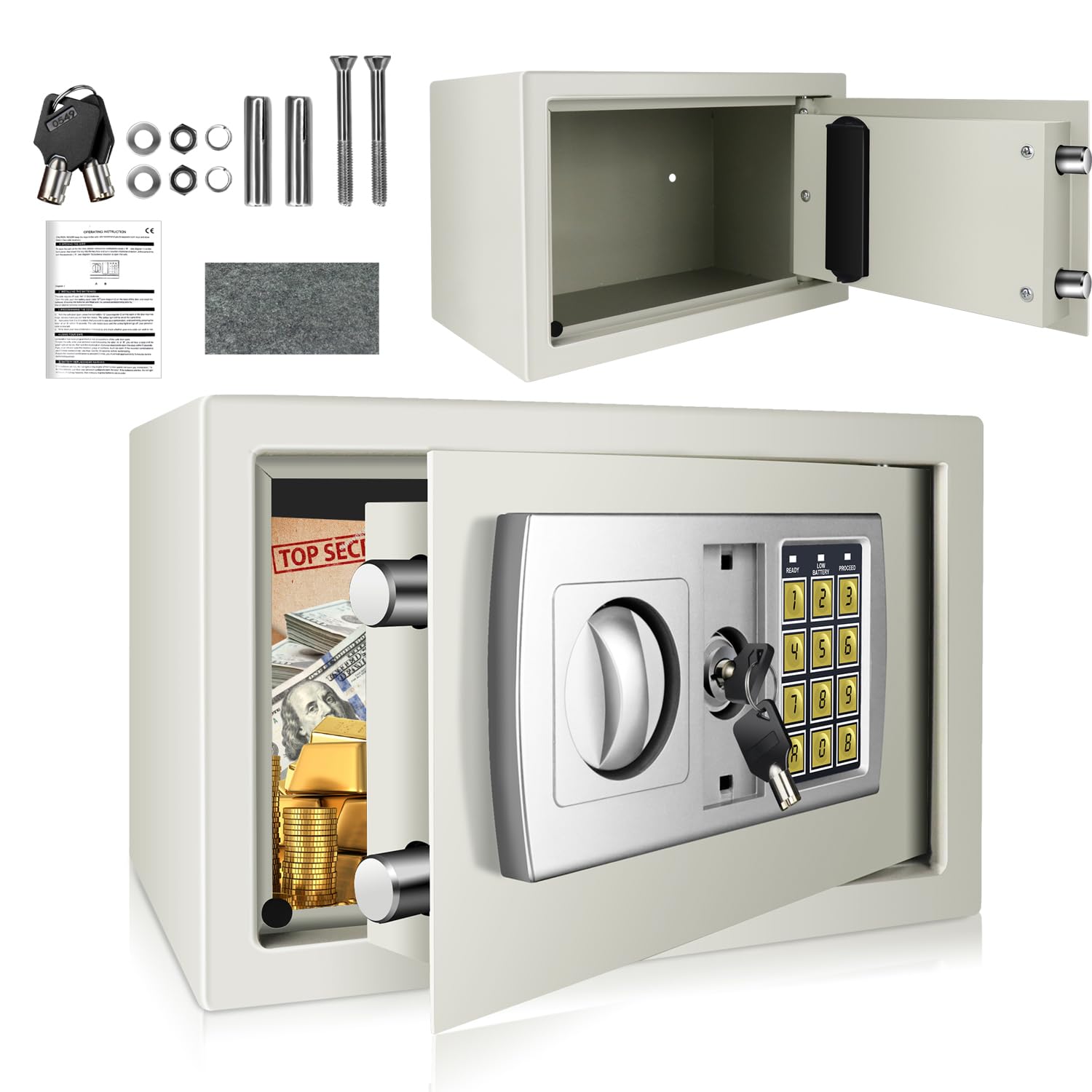 Autofather White Digital Safe Box 8.5 Litre Large 20X31x20cm With 2 Backup Keys Electronic Security Money Cash Home Office (White)