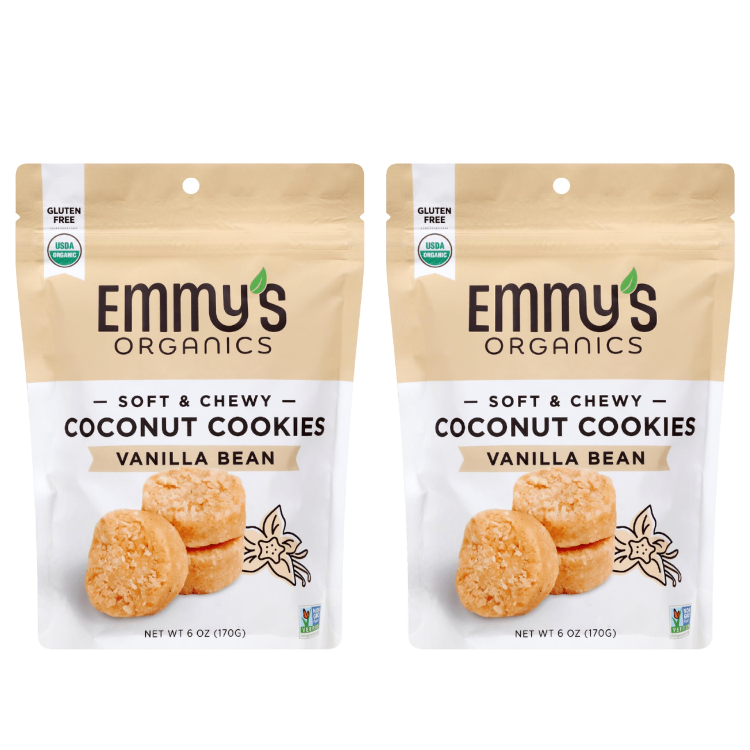 Organics Vanilla Bean Coconut Cookies (Pack of 2) | Gluten-Free, Organic, Vegan, Paleo-Friendly