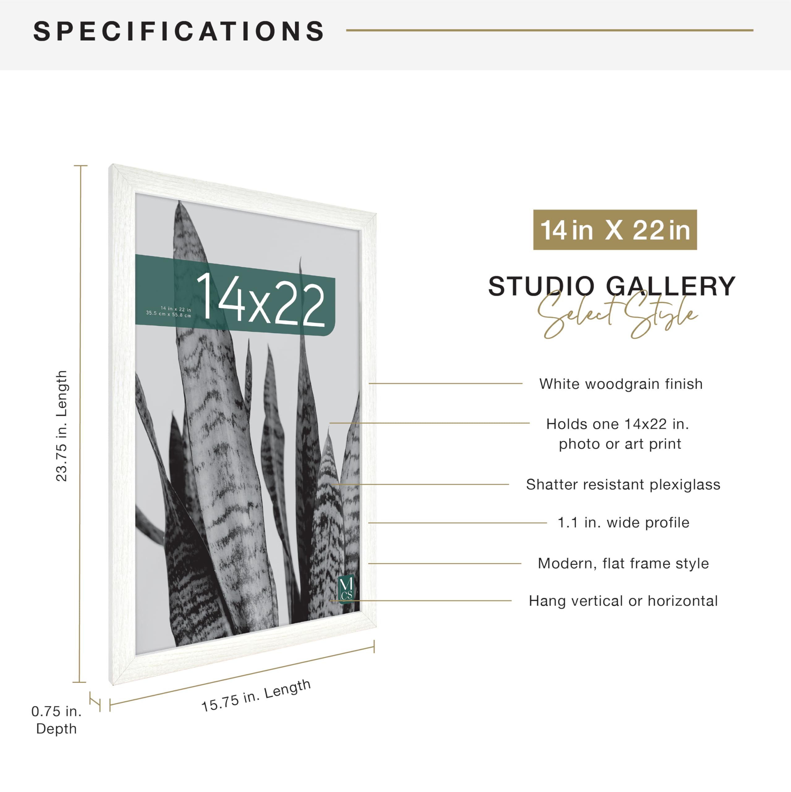 Snapklik.com : MCS Studio Gallery 14x22 Poster Frame White Woodgrain ...