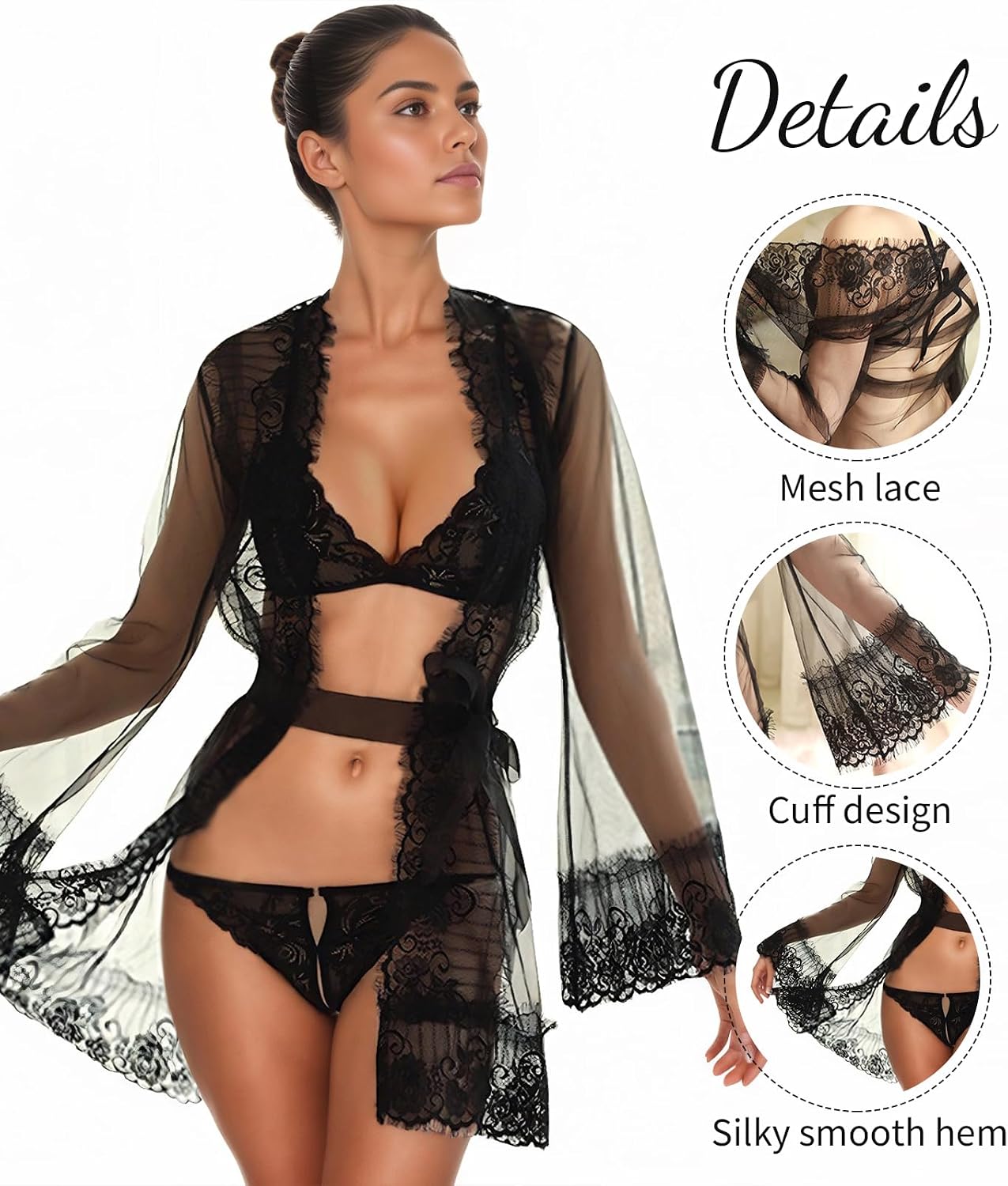 Lingerie Sets for Women Sexy, 4 piece Bra and Panty Set Black