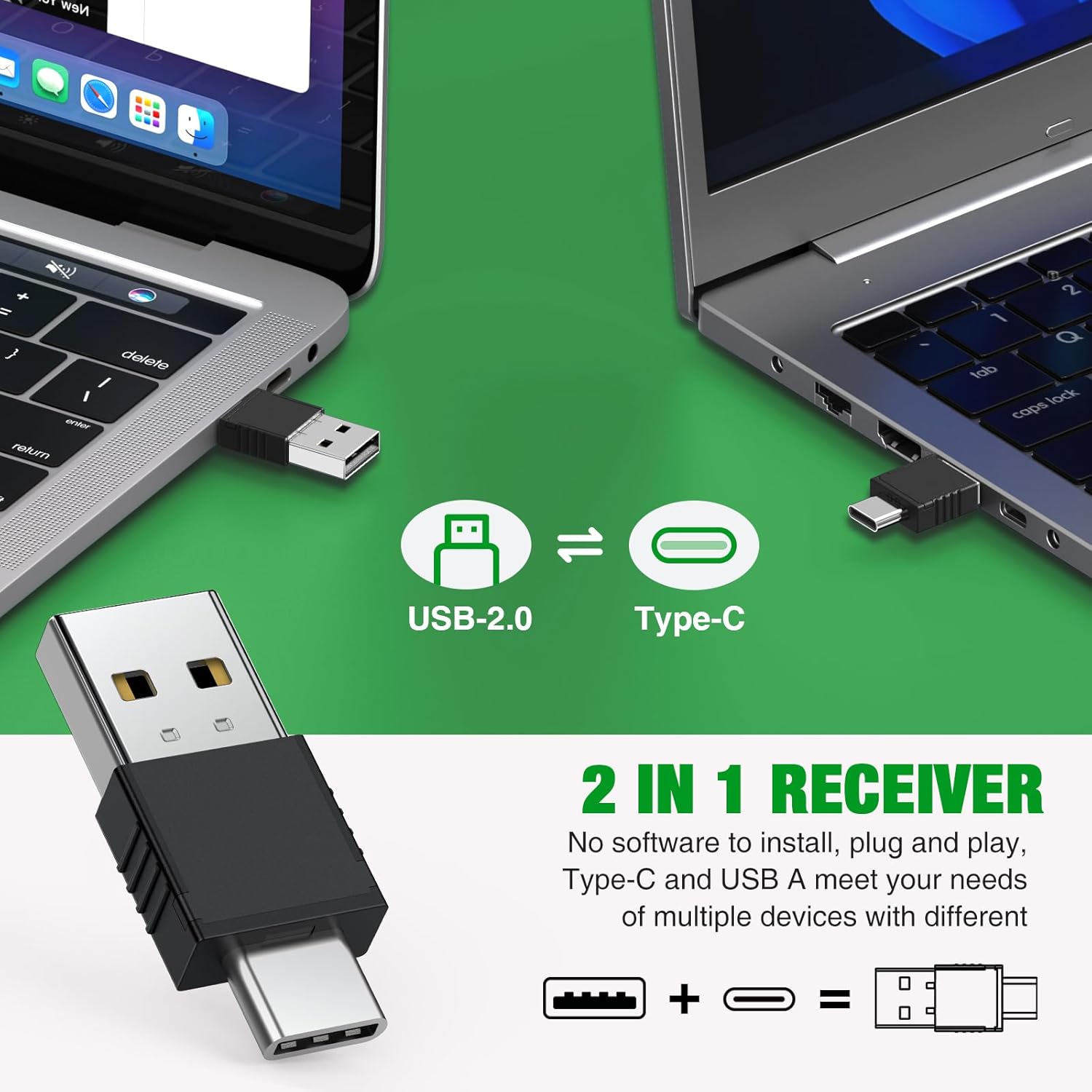 DinoFire 2-in-1 USB receiver with USB-A and Type-C connectors