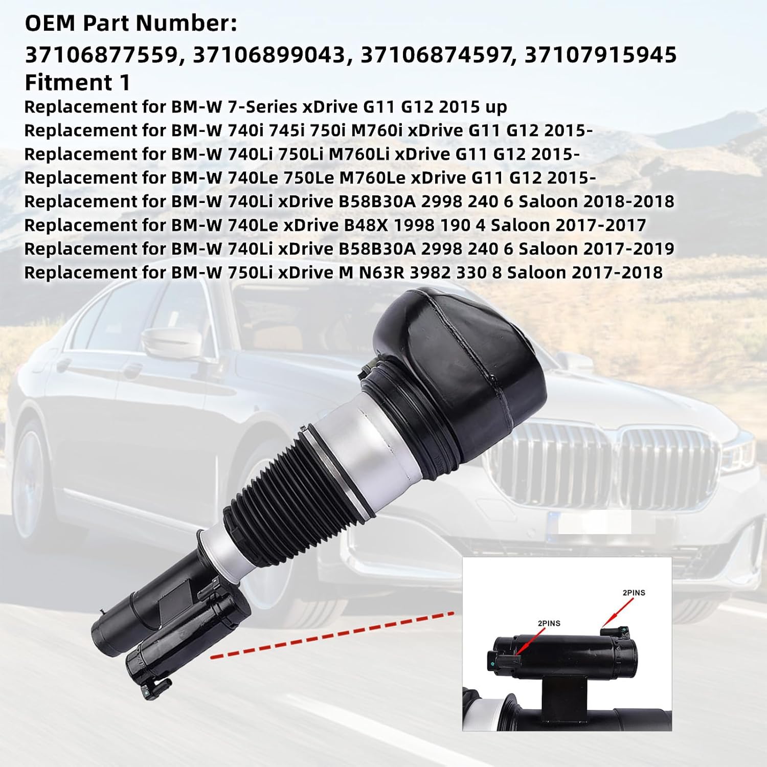 Front Left Air Suspension Strut w/EDC Replacement for BMW 7 Series G11 G12 740 750 760 xDrive 4WD 37106877559 37106899043 37106874597 37107915945