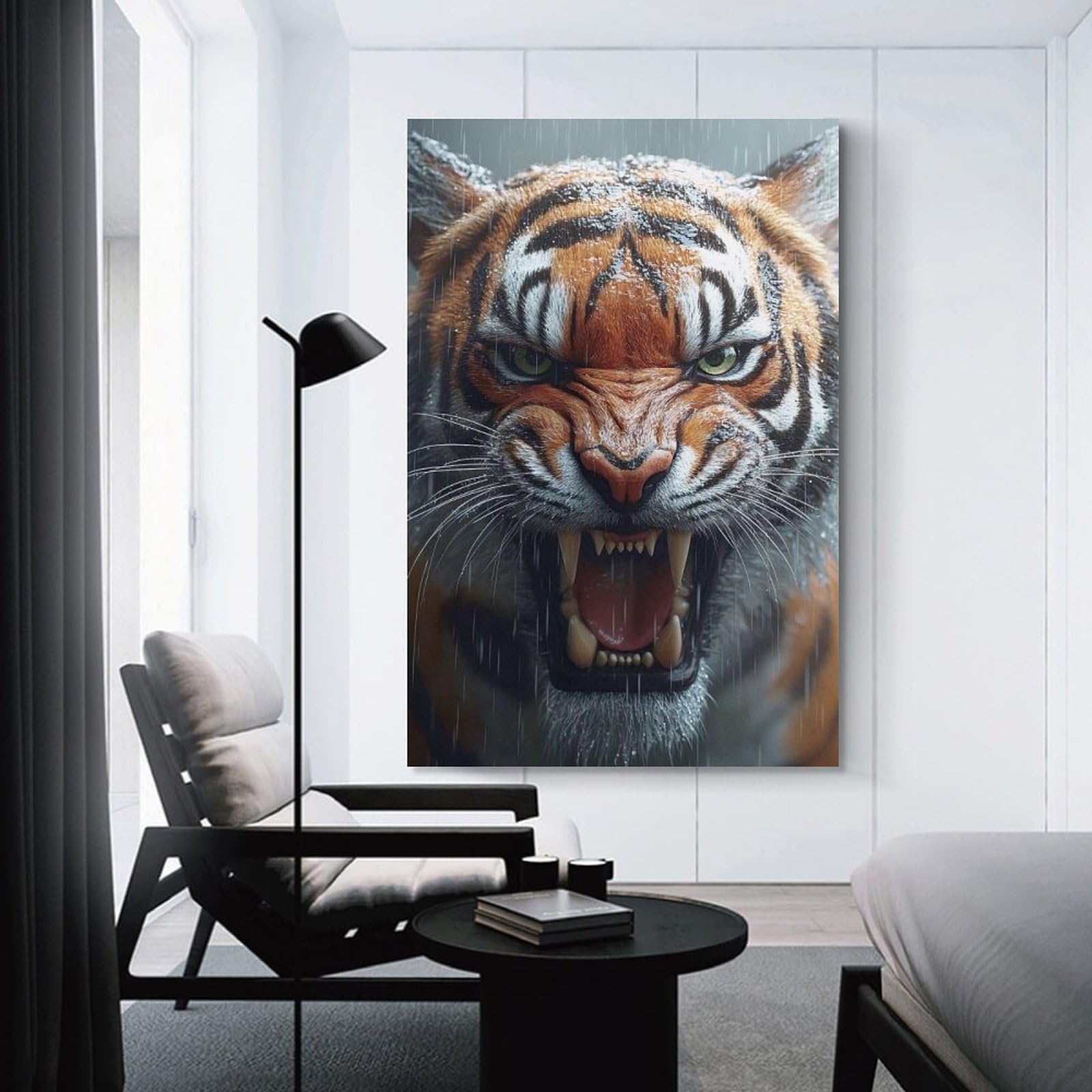 Junmoney Unframe-Style-2 Roaring Tiger In The Rain Wall Picture Print, 20X30inch(50X75cm), For Wall Displays, Bedrooms Or Room Updates, Decorative Artwork With Flexible Styling