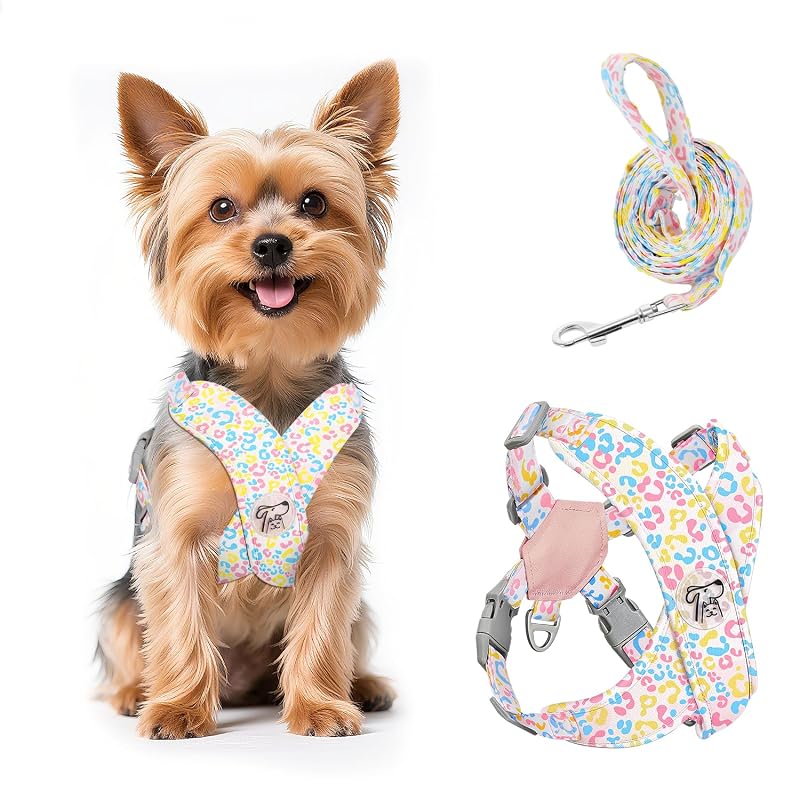 Peitoral vest X-Frame ajustável com guia para cães pequenos Pawaboo C-Multicolor Leopard XS