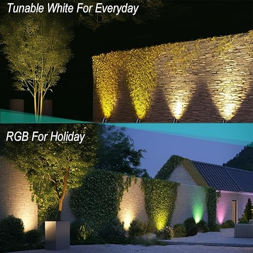 Miniatura 6 de RGB+CCT Iluminación de bajo voltaje para paisaje al aire libre con cambio de color, IP65 impermeable, focos elevados para jardín y patio, focos de