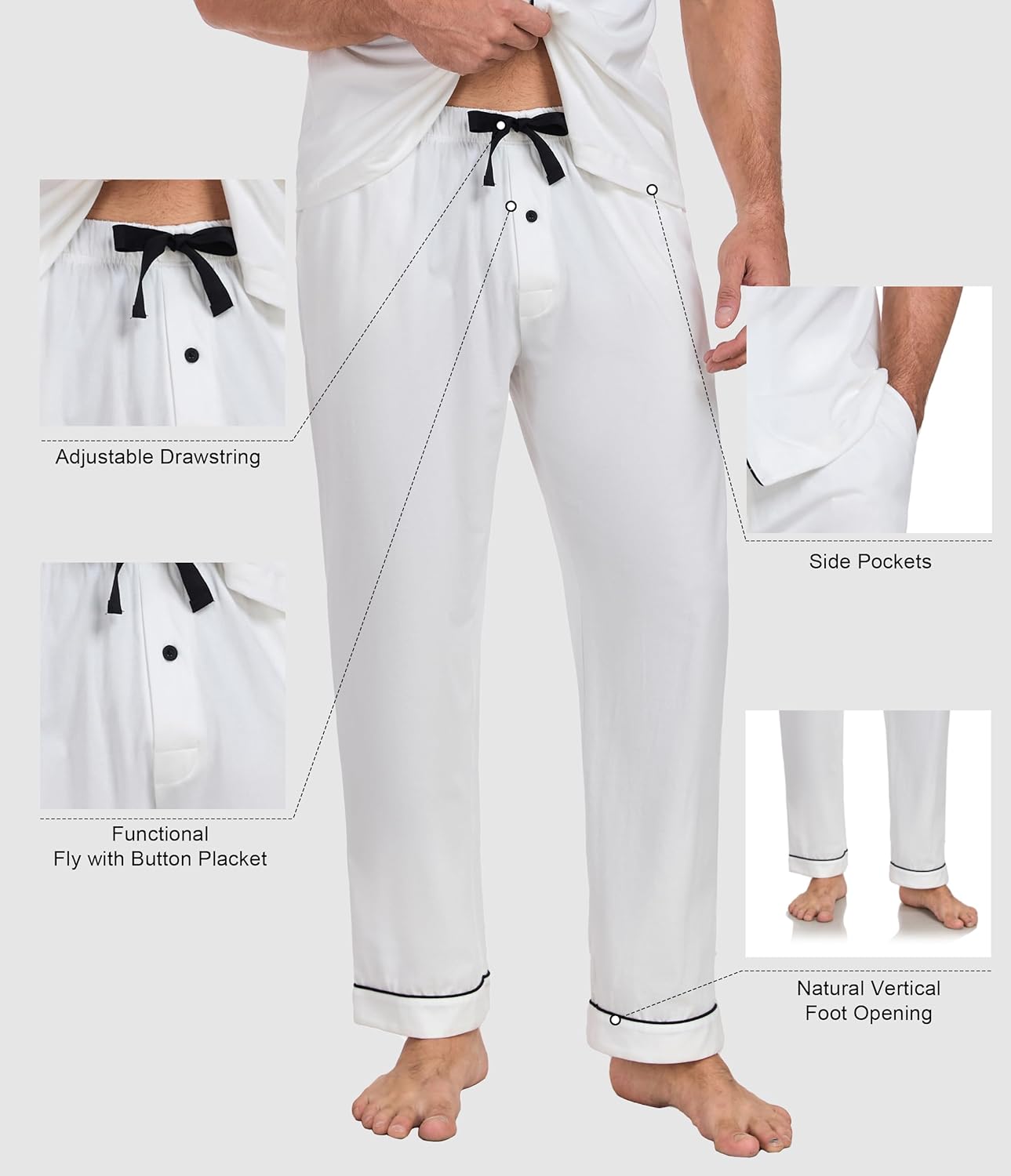 CF Men's 100% Cotton Pajama Sets Button Down Pj Sets Short Sleeve Top & Long Pants Loungewear Lightweight with pockets - Image 3