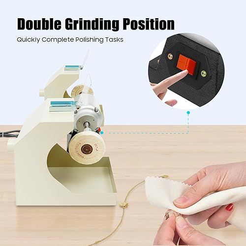 Miniatura 4 de Máquina pulidora de búfer de banco, 550 W, 110 V, 3000 rpm, amoladora doble con cubiertas a prueba de polvo, 2 ruedas de tela para pulir joyas,