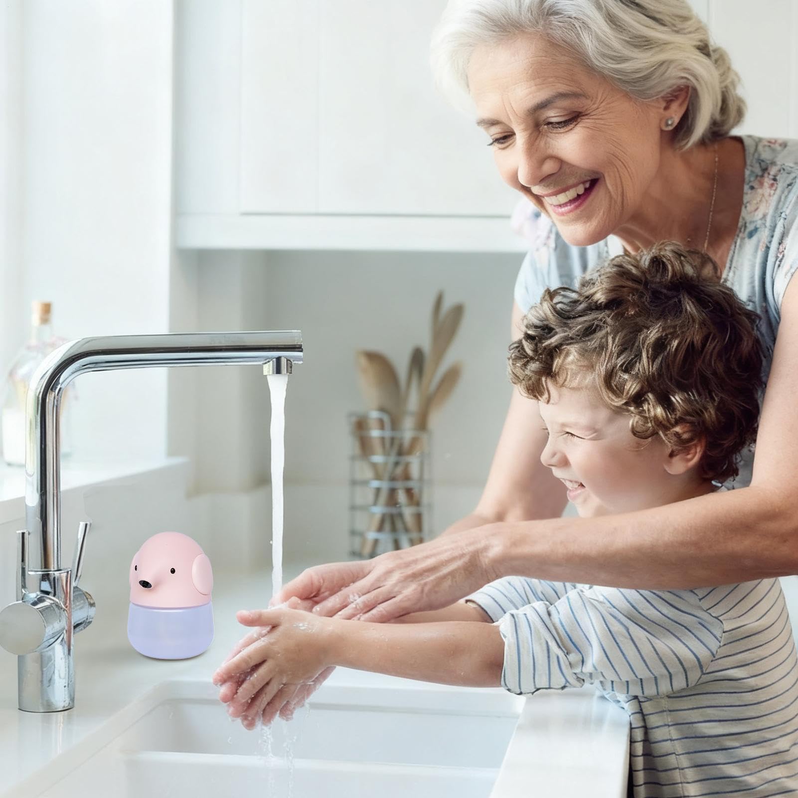Dispenser di sapone senza contatto - simpatico design a forma di elefante, impermeabile automatica, pompa in schiuma ricaricabile, accessorio da bagno igienico | Distributore di sapone per