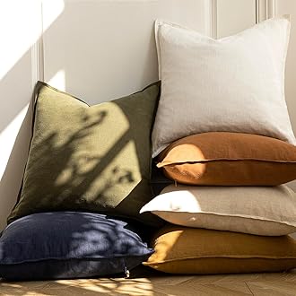 Foindtower Pack of 2, Decorative Linen Soild Throw Pillow Covers Soft Accent Cushion Case Boho Farmhouse Pillowcase for Couch Sofa Bedroom Living Room Home Decor 22 x 22 Inch Orange Brown