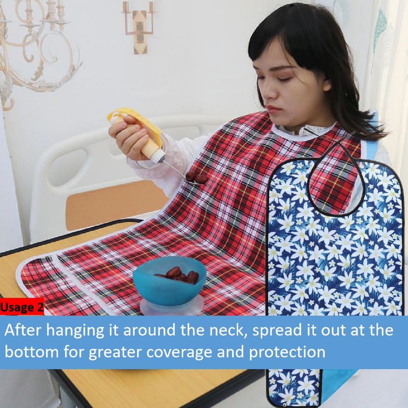 Bavaglino adulto con Crumb Catcher. Impermeabili e riutilizzabili per donne anziane per uomini o chiunque abbia perso capacità motorie, PCN-3, XL