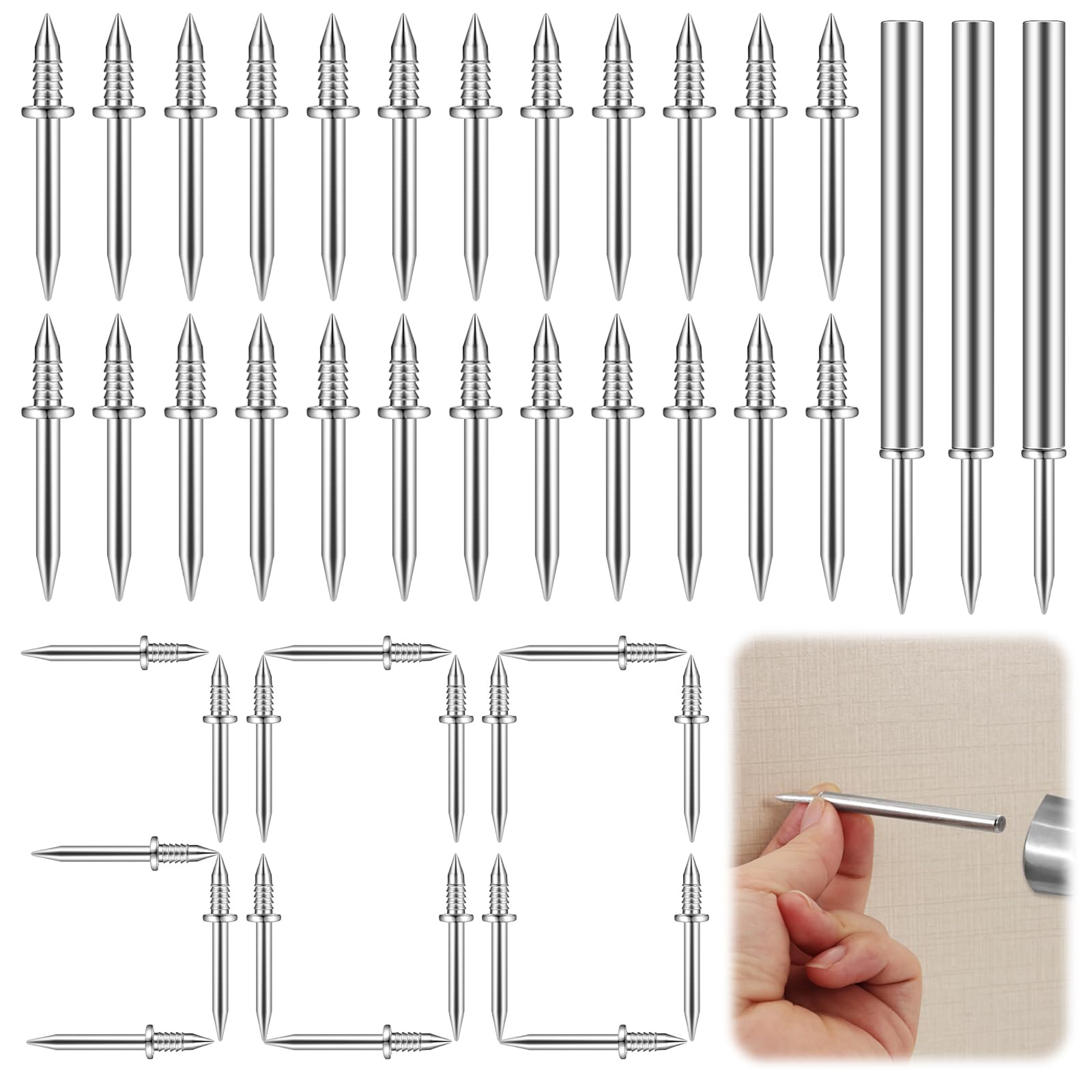 YFLeomry 300 Pcs Skirting Board Nails, Double Headed with 3 Sleeve Tool, Double Ended Nails Anti-Rust Traceless, Invisible Security Screws for Home Improvement, Wood Furniture and DIY